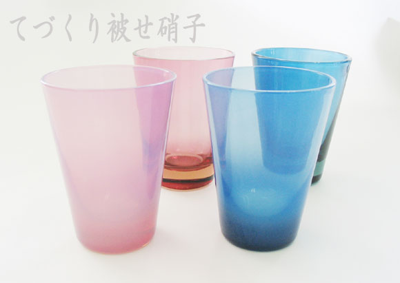 色被せガラス サンドブラスト素材 冷茶椀６個組 - 素材/材料